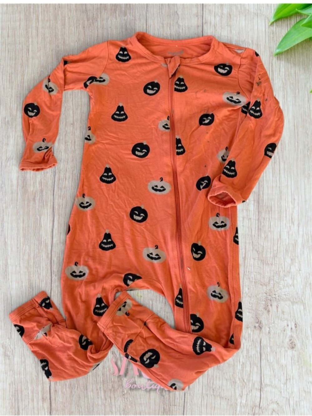Kyte Baby Orange Halloween Pumpkin One-Piece Zip Pajamas 4T